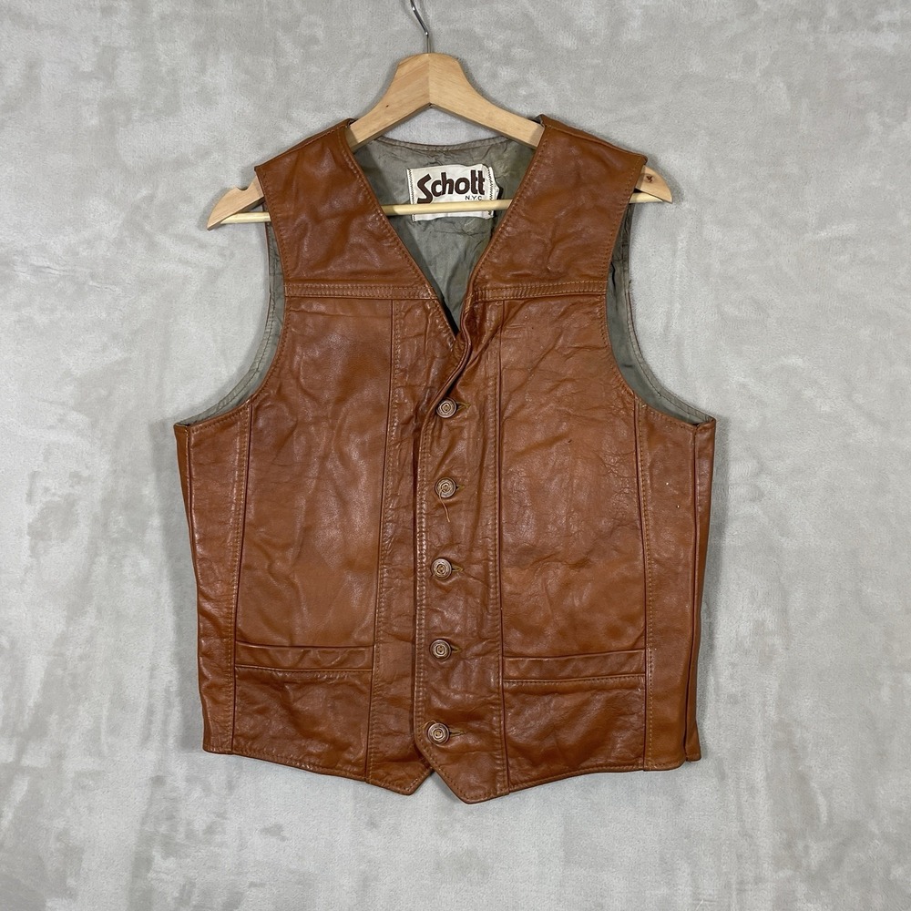 Vintage Schott Leather Vest Mens Medium NYC Sportswear USA Distressed As-is Read